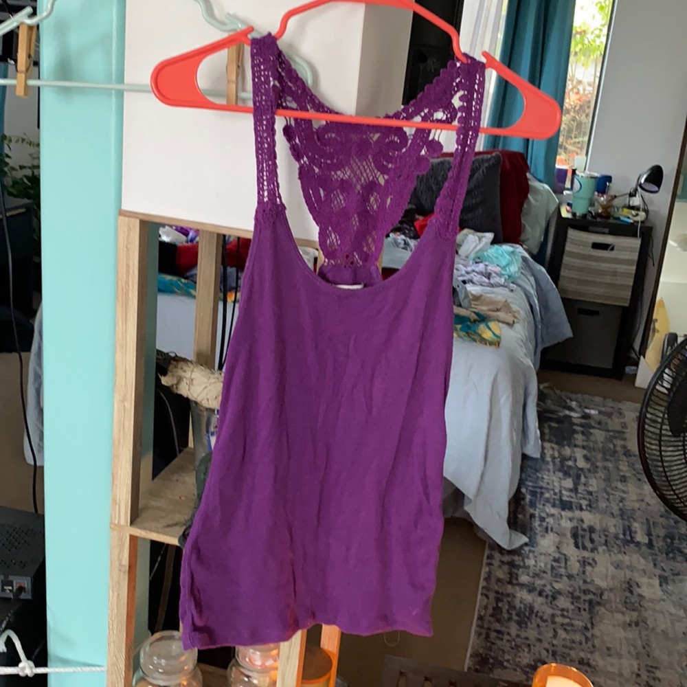 Purple lace neck tank top American Eagle